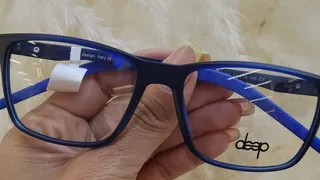 Montura rectangular azul marino mate con varillas azul rey texturizadas, para dama