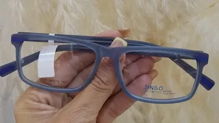 Montura rectangular de acetato gris azulado mate con acentos azul rey, para caballero