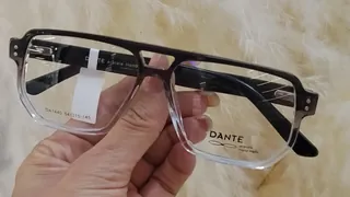 Montura cuadrada de doble puente en acetato degradado de negro a transparente, para caballero